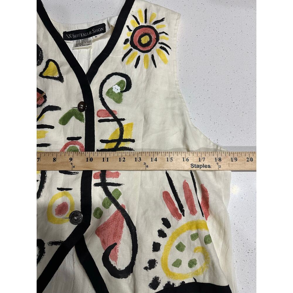 Vintage Whittall & Shon Women’s Vest button up Tye Back Abstract Art to wear M - Picture 10 of 11